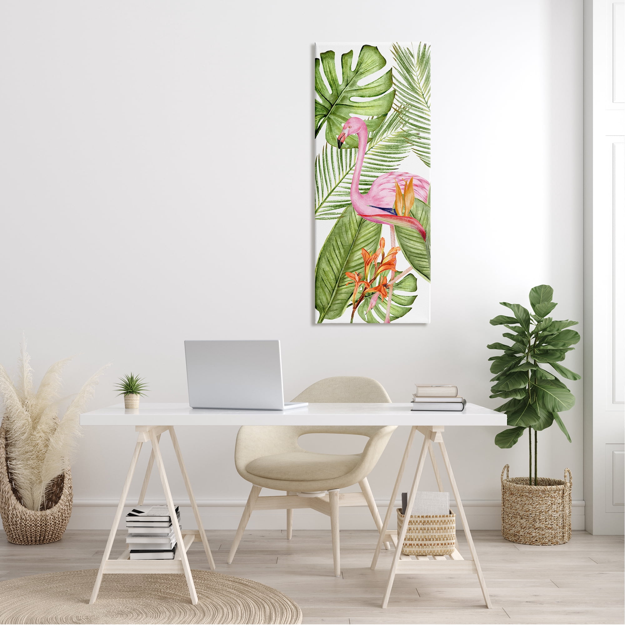 Stupell Industries Tropical Plants & Flamingo Animals & Insects Painting Gallery Wrapped Canvas Print Wall Art, 20 x 48