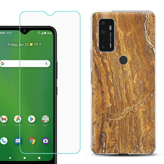 Shockproof Bumper Phone Case for AT&T Radiant Max 5G / Fusion 5G, with Tempered Glass Screen Protector, by OneToughShield ® - Marble / Earth