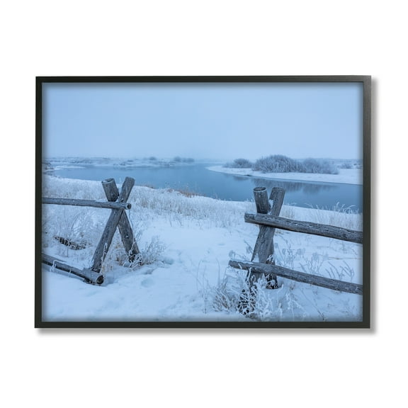 Stupell Industries Snow Covered Fields Country Fences Winter Landscape Photograph Black Framed Art Print Wall Art, Design by Steve Smith