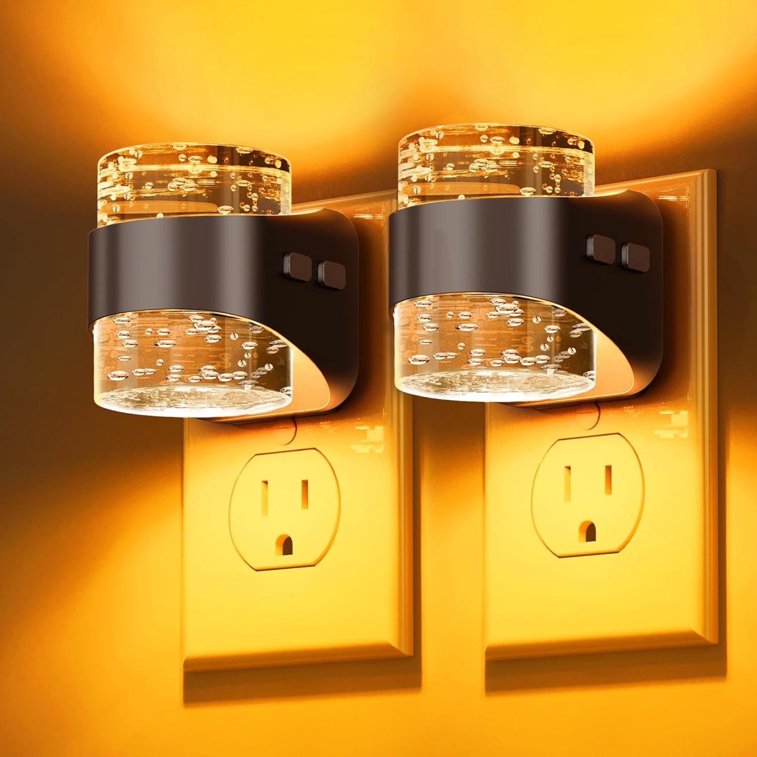 RGHJAR-Night Light, Bubble Night Lights Plug into Wall, 2 Pack Night Lights with Dusk-to-Dawn Sensor,Dimmable Amber Pulg in Nightlights for Rooms Bathroom Hallway