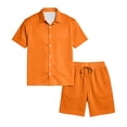 thumbnail image 5 of Men's Casual Lightweight Breathable Short Sleeve Collared Shirt and Drawstring Shorts Set Summer Beach Vacation Outfits Saffron 3XL, 5 of 6