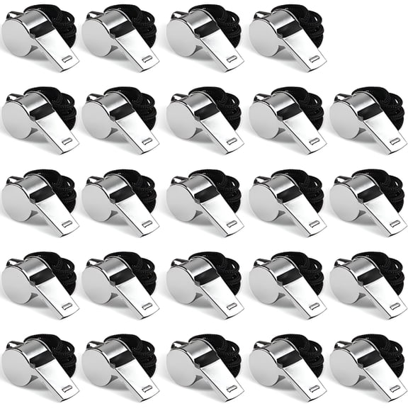 BESTSKY Stainless-Steel Whistles with Lanyards,Pack of 24,Loud Metal Sports Whistle Metal Whistle