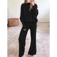 thumbnail image 5 of Womens 2 Piece Outfits Fall Lounge Set Oversized Chunky Knit Sweater Top Wide Leg Pants Loungewear Clothes Black S, 5 of 7