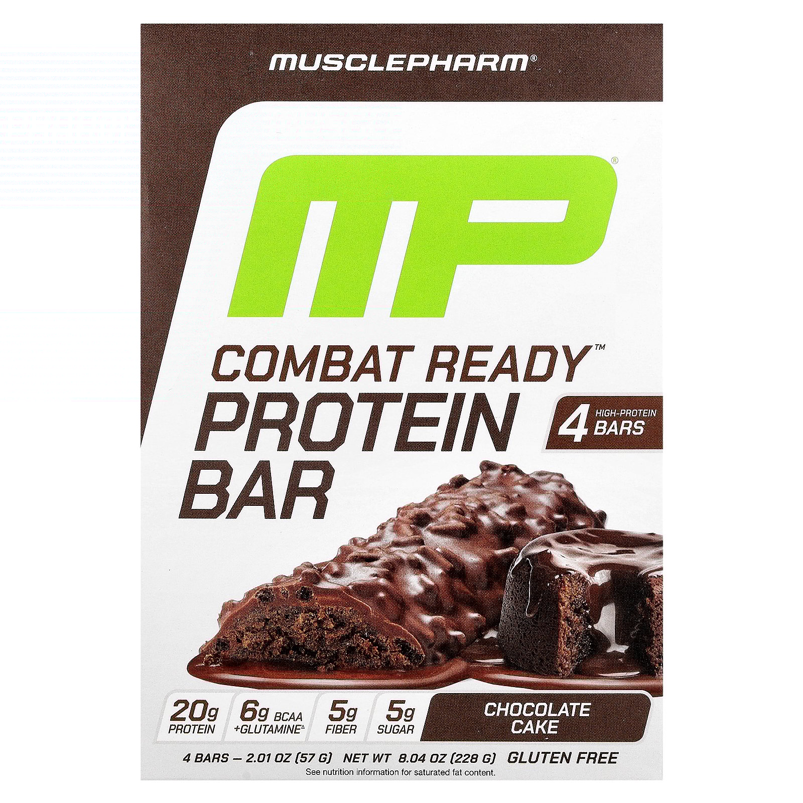 MusclePharm Combat Ready™ Protein Bar, Chocolate Cake , 4 Bars, 2.01 oz (57 g) Each