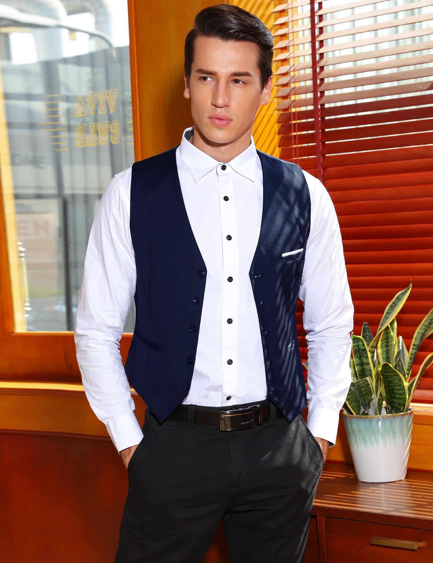 iClosam Mens Waistcoats Classic Paisley Vest Suit Set Slim Fit Formal Wedding Business Vest
