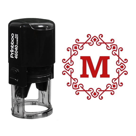 Printtoo Octagon Celtic Swirl Frame M Alphabet Monogram R-40 Self Inking Office Stationary Rubber Stamp-Red