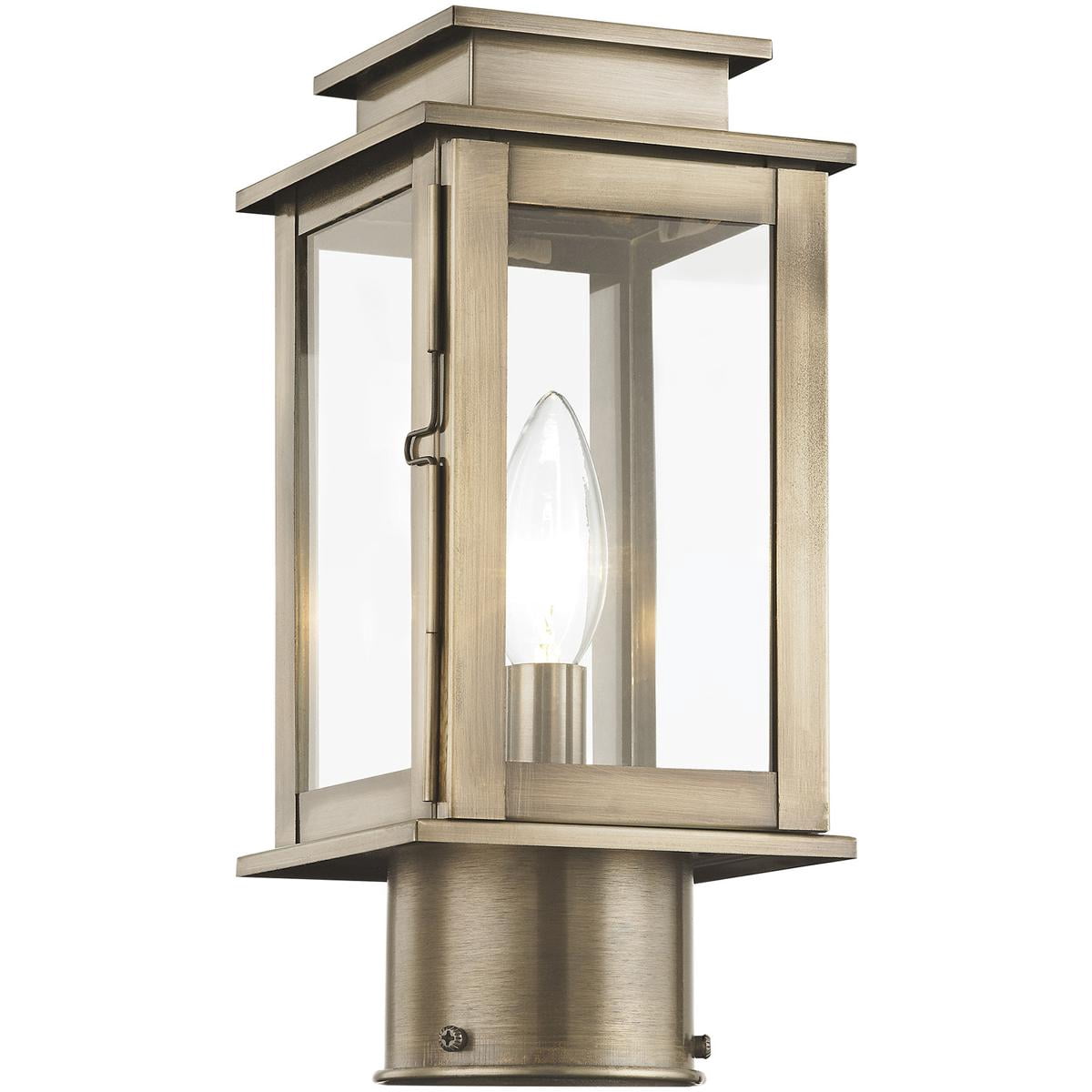 4.75 inch 1 Light VPW Outdoor Post Lantern with Clear Glass Shade backed with Hand Crafted Solid Brass material for patio, front porch, entryway and more