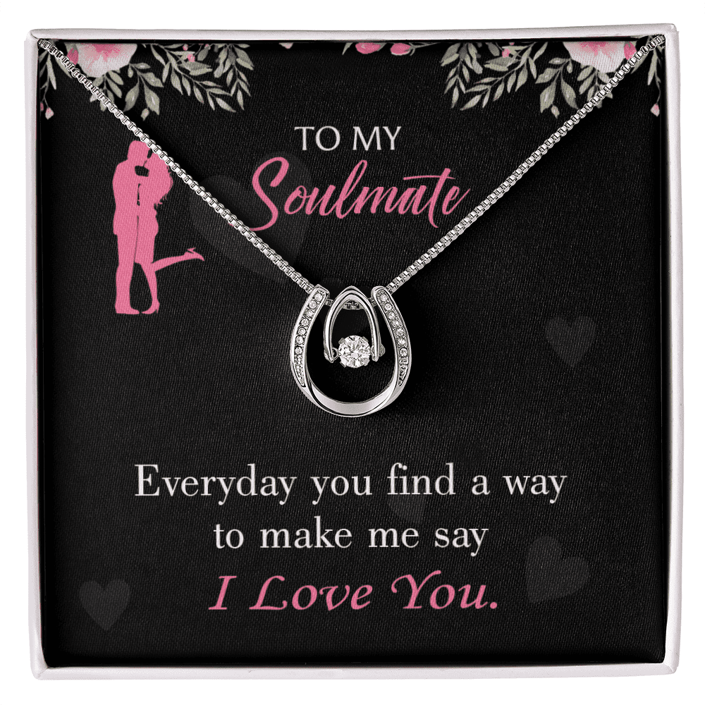 To My Girlfriend Everyday Lucky Horseshoe Necklace Message Card 14k w CZ  Crystals 