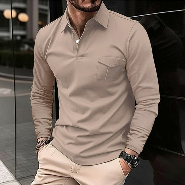 pstuiky manga larga para hombre, Camiseta deportiva informal de manga larga con cuello vuelto para hombre Tops casuales para hombres l