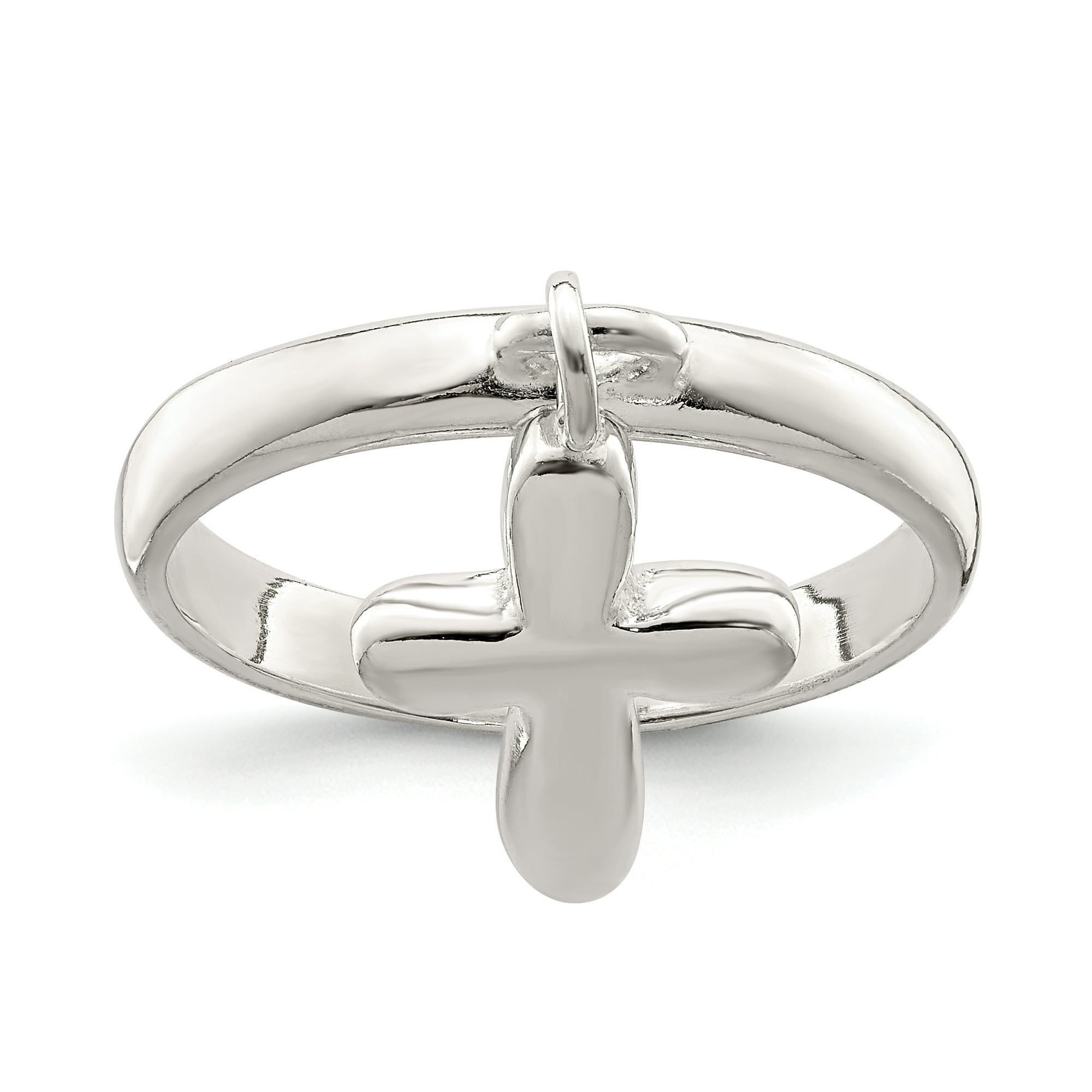 925 Sterling Silver Cross Dangle Ring Religious