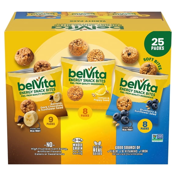 belVita Energy Snack Bites, Variety Pack, 1.12 Ounce (Pack of 25)