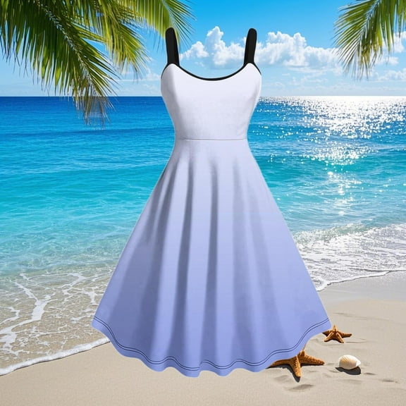 Blmnix Light Blue Dresses for Women Casual Slip Dress Outfits 2025 Gradient Cocktail-Length Flowy Sleeveless Scoop Neck Dresses