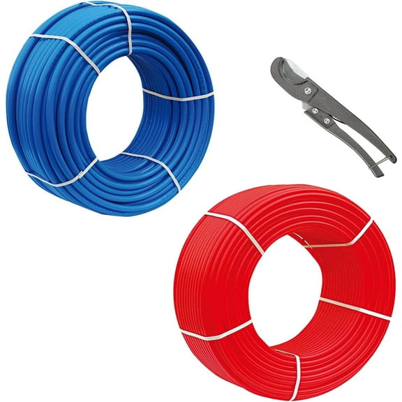 1/2 Inch PEX-B Pipe/Tubing, 2 Rolls Blue & Red Each 300 Feet (600ft) Length PEX Tubing Pipes, for Potable Hot/Cold Water Plumbing Application with Pipe Cutter