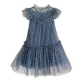 thumbnail image 1 of Rhuody Robe Fille Col Rond Tout-Petit Manches Volantées Étoile Lune Robe à Paillettes Danse Fête Volants Robe d'Été Douce Bleu 12-18 Mois, 1 of 6
