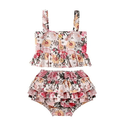 

Canrulo Summer Toddler Baby Girls Floral Clothes Tank Top Vest+Shorts Pants 2Pcs Outfits Pink 2-3 Years