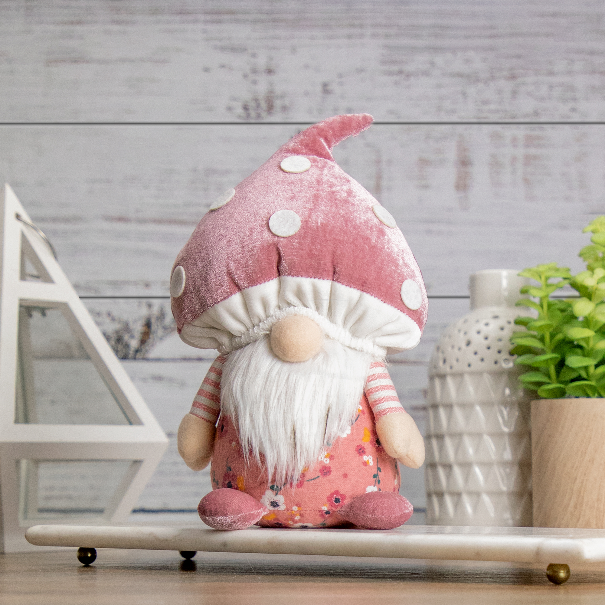 Northlight 10.5" Pink Springtime Floral Mushroom Gnome