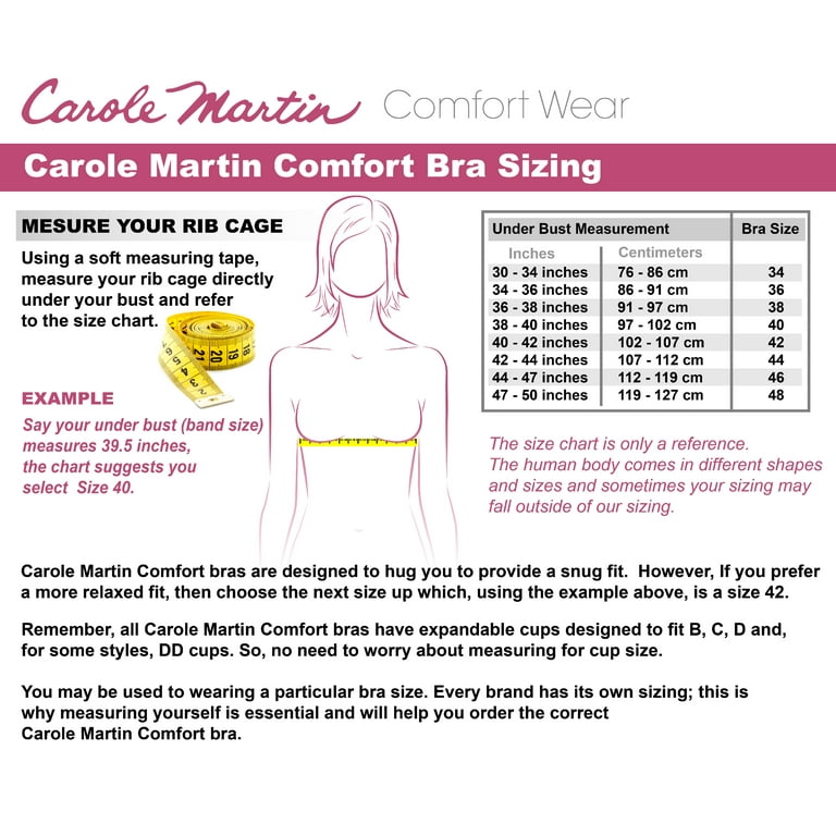 Carole Martin Full-Freedom Wireless Comfort Bras - Expandable Cup Fits B C  D and DD - 3 Pack White, Beige, Black Size 42 