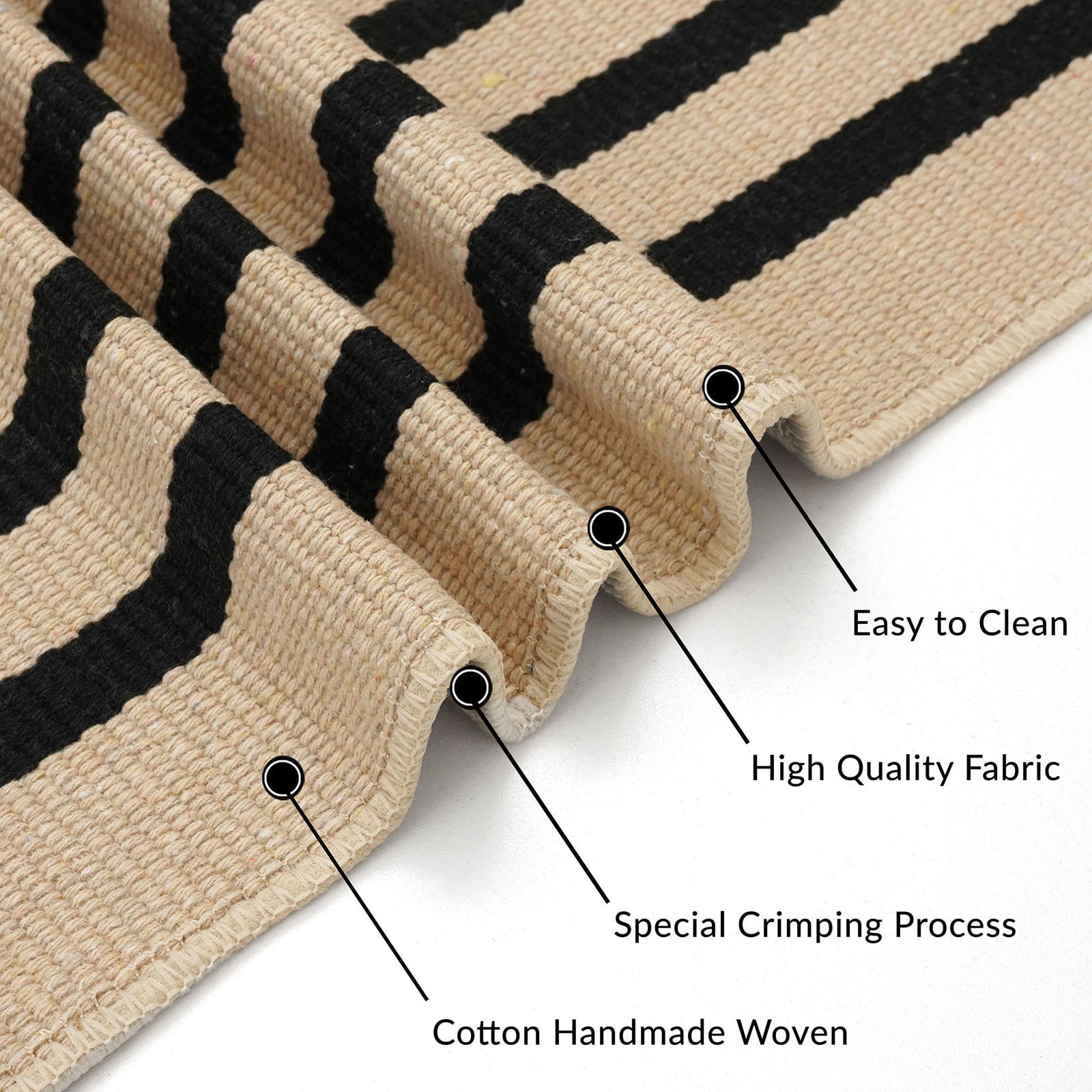 iOhouze Outdoor Rugs Brown and Black Cotton Striped Area Rug 3x5 ft Washable Indoor Outdoor Non Slip Floor Carpet Rug