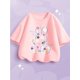 thumbnail image 1 of Camiseta de manga corta para niña, top informal de verano de punto de algodón con cuello redondo, estampado de conejo y flores, corte regular, para niñas de 3 a 14 años, top informal de verano | Esta, 1 of 6