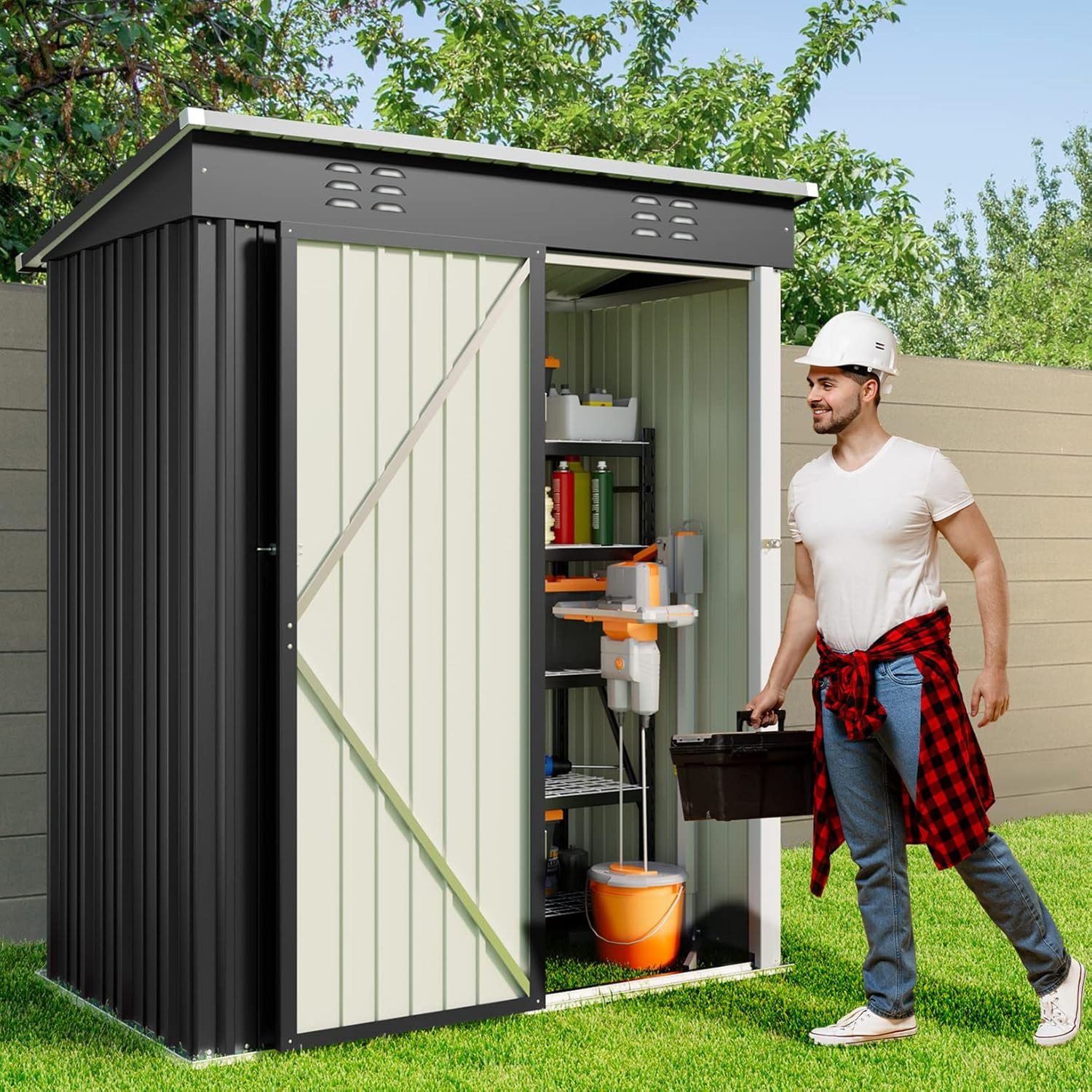 5'x3' Outdoor Storage Shed, Lofka Metal Storage Tool Shed with Single Lockable Door, for Bike| Garden Tools| Patio, Grey