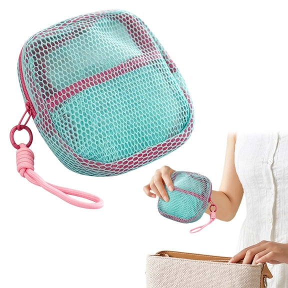 Portable Mini Mesh Storage Pouch,5" Zippered Organizer Bag, Lightweight Small Mesh Coin Purse with Wrist Strap, Breathable Tiny Accessory Case, Daily Small Item Storage Bag