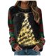 thumbnail image 4 of Pntutb Navidad moda mujer Casual manga larga cuello redondo Plaid impreso señoras sudadera tops blusa Pntutb Pntutb-4750, 4 of 5