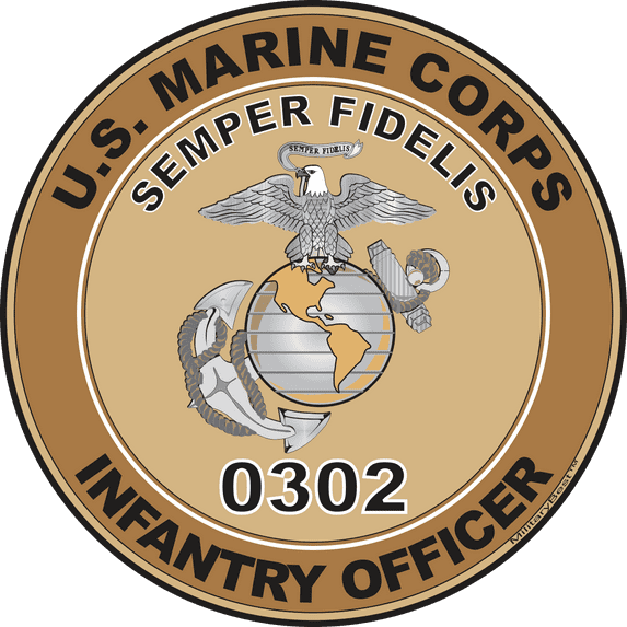 U.S.M.C. MOS 0302 Infantry Officer Decal 3.8" - Desert Tan