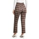 thumbnail image 3 of Pantalones de tartán a cuadros para mujer INSPIRE CHIC, elásticos, de cintura alta, rectos y largos, color vino rojo y amarillo, 3 of 6
