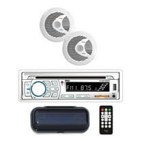 Marine Stereo Receiver Speaker Kit - In-Dash LCD Digital Console Built-in Bluetooth & Microphone 6.5" Waterproof Speakers 2 w/MP3/USB/SD/AUX/FM Radio Reader & Remote Control - Pyle PLCDBT65MRW