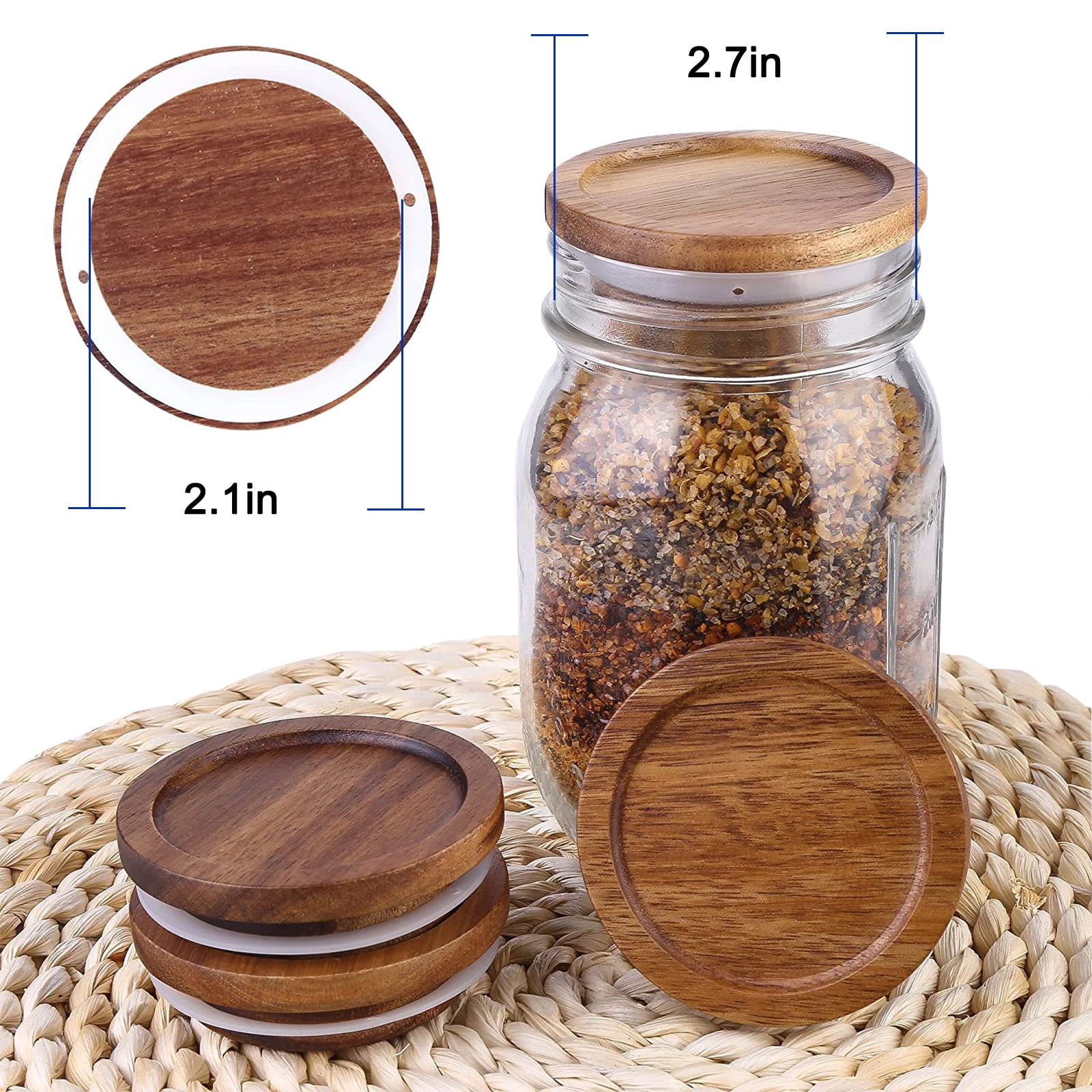 62/68/70/86mm 6 Pack Wooden Mason Jar Lids Reusable Bamboo Mason Canning  Lids Compatible with Wide Mouth Mason Jar Canning Jars