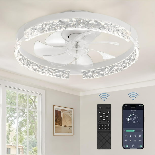 Ventilador de Techo ZMISHIBO 46 cm con Luz Regulable de 6 Velocidades - Blanco
