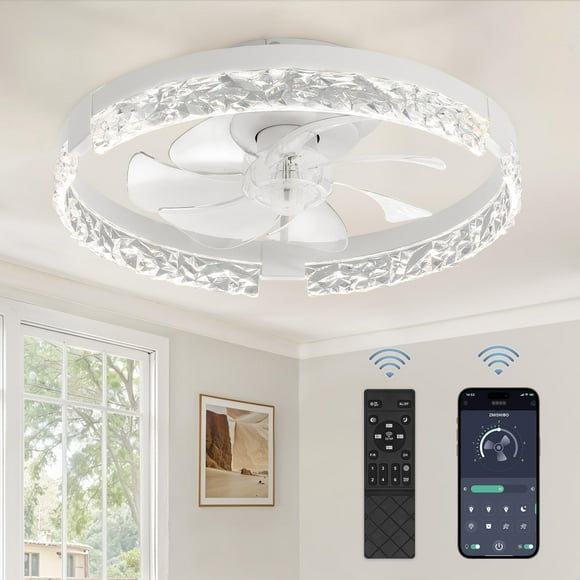 Ventilador de Techo ZMISHIBO 46 cm con Luz Regulable de 6 Velocidades - Blanco