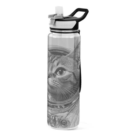 

32oz Transparent Sports Water Bottle with Straw BPA Free Tritan for Kids Adults Outdoor School Gym Fitness An Astronaut Cat
