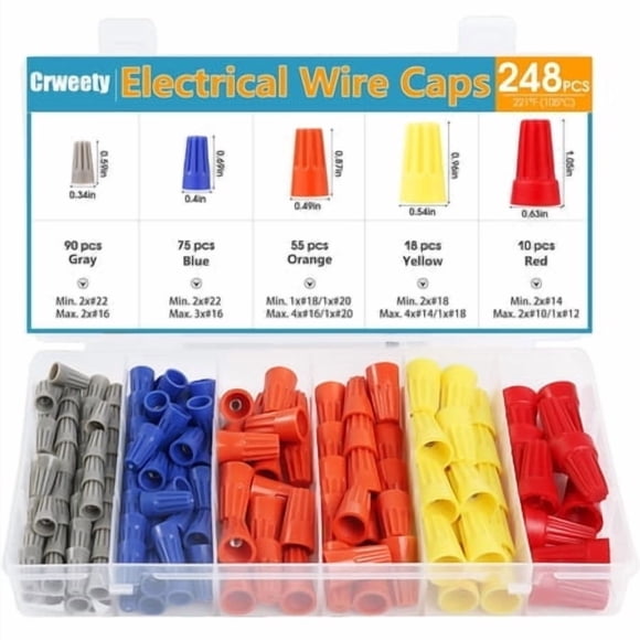 Crweety 248 Pcs Wire Connectors Electrical Connectors Wire Caps Electrical Wire Connectors Twist Nuts Assortment for Quick Connection