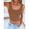 thumbnail image 6 of ANRABESS Crop Tops for Women Square Neck Sleeveless Ribbed Tank Tops Slim Fitted Basic Tee Shirts Cami Summer Clothes Brown L, 6 of 12