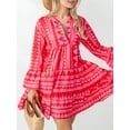 thumbnail image 6 of Franhais Women Summer Flowy Dress,Casual Contrast Color Loose V Neck Long Sleeve Party Dress for Beach, 6 of 9