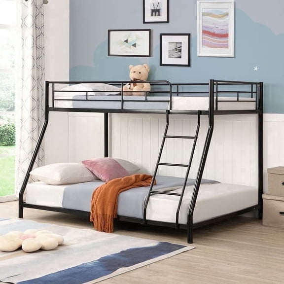 ASINMAK Twin over Full Bunk Bed for Teens/Adults, Heavy Duty Metal with Safe Rounded Corners, Safe Stairs, Under Bed Storage, Easy Assembly, No Box Spring Required Black