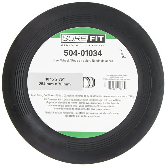 SureFit Ribbed Wheel 10x2.75 Steel 1-7 8" Hub Centered Universal Lawn Mower