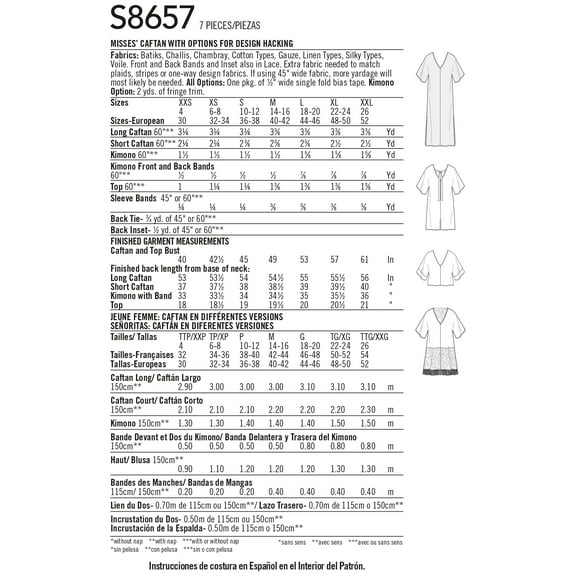 Misses' Caftan With Options For Design Hacking-Xxs-Xs-S-M-L-Xl-Xxl