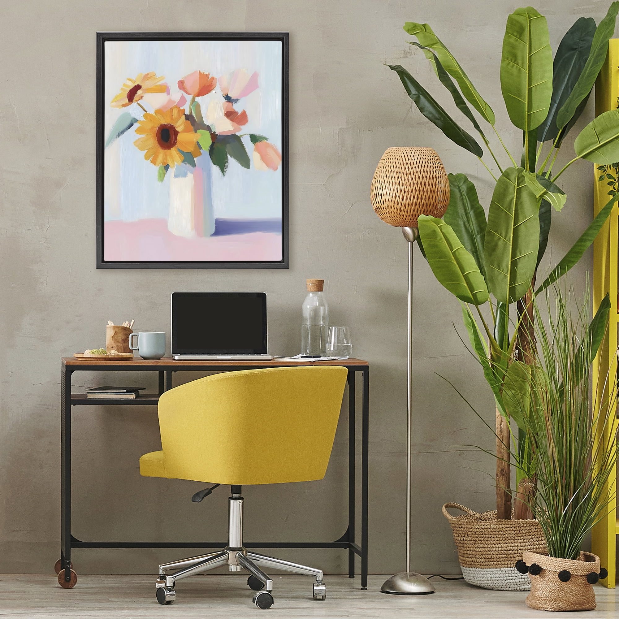 Stupell Industries Sleek Vase Bouquet Black Framed Floater Canvas Wall Art, design by The Prints Vibe