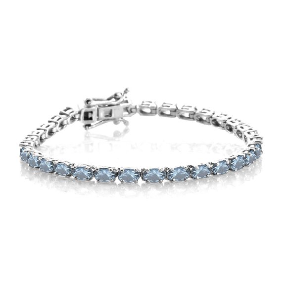 Oval Shape 5x3 mm Blue Aquamarine Eternity Tennis Bracelet 7.5 Inch 925 Sterling Silver March Birthstone Month Gemstone Jewelry Women Gift For Her Wedding Anniversary Birthday Gift