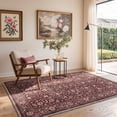thumbnail image 3 of KUETH 6x9 Machine Washable Flat Pile Carpet Rug for Living Room with Rubber Backing, Vintage Persian Dusty Burgundy Area Rug for Bedroom Dining Room and Home Office, 3 of 6