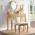 thumbnail image 2 of Roundhill Furniture Ashley Wood Makeup Vanity Table and Stool Set, Gold, 2 of 7