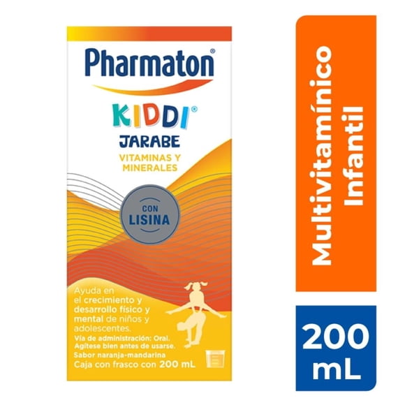 Jarabe Pharmaton Kiddi Multivitamínico para Niños y Adolescentes Naranja-Mandarina 200 ml.