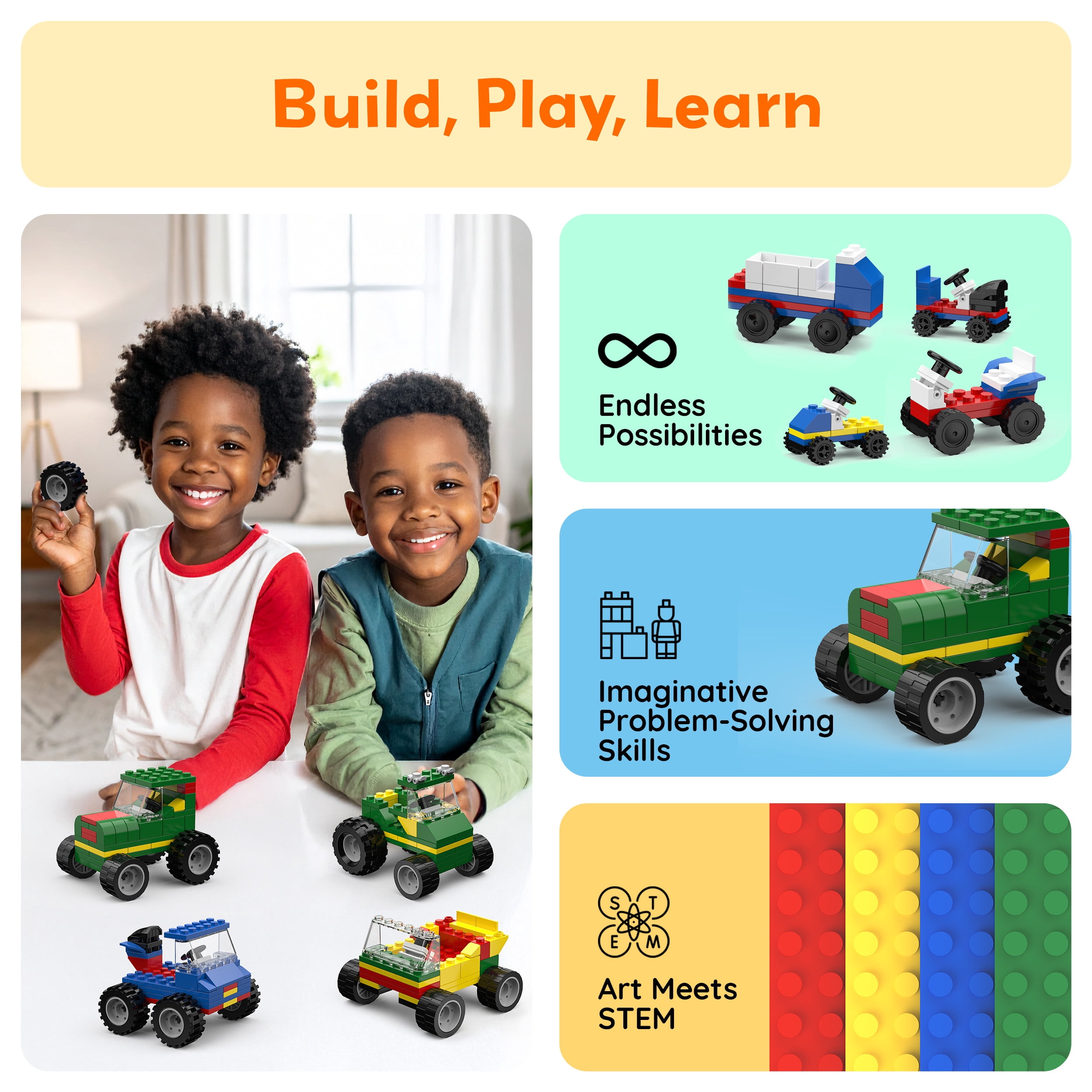 PicassoTiles 320-Piece Car Building Brick Block Set, Creative Vehicle Construction Toy for Kids, STEM Learning & Imaginative Play