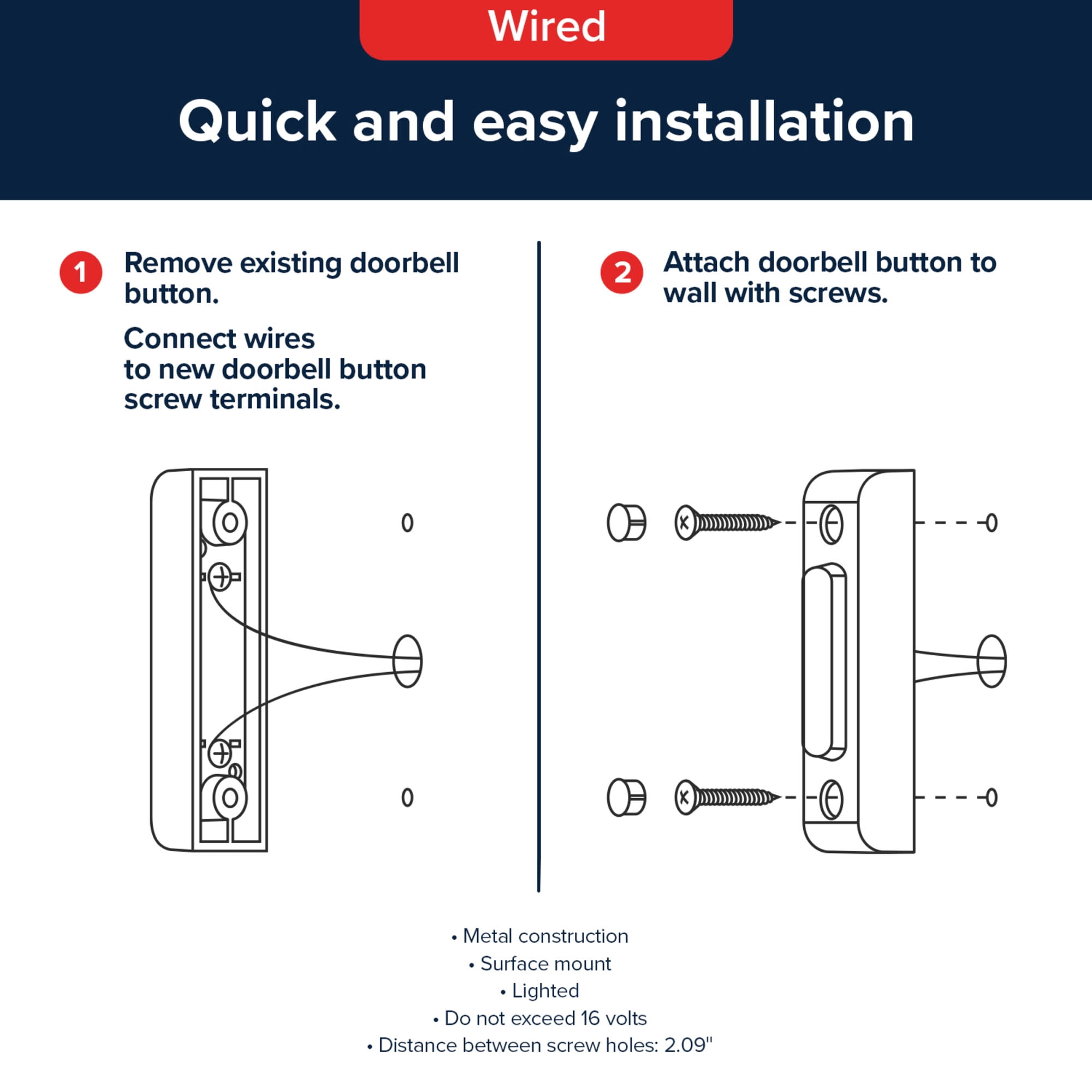 Globe Electric 91009237 Heath Zenith Metal Wired Lighted Push Doorbell Button - White