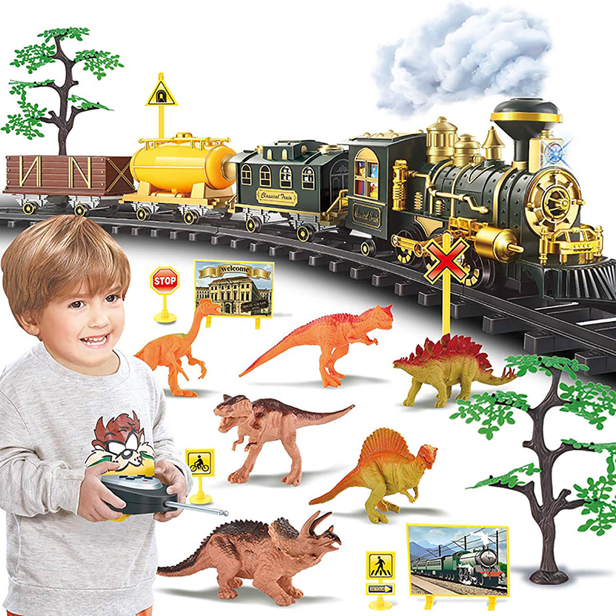 Cooltop Remote Control Toy Train Sets Electric Train Toy with