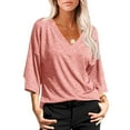thumbnail image 2 of Langwyqu Women Solid Color V Neck 3/4 Sleeve Casual Loose Shirt, 2 of 5