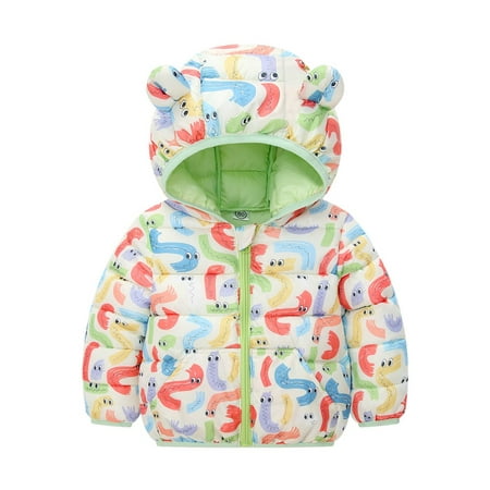 

Winter Down Coats for Baby Boys Girls Cute Ears Cartoon Print Coats with Hoods Toddler Light Puffer Jacket Outwear