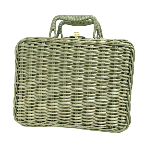 Malura de ratán de imitación retro, caja de almacenamiento de almacenamiento de organización portátil práctica vintage de huella a mano para acampar 22 cm